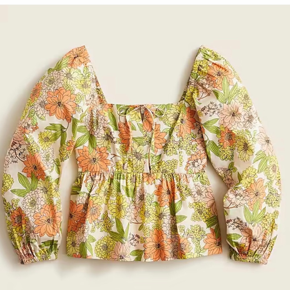 J.crew Square Neck Tie-Front Top in Zinnia floral size12